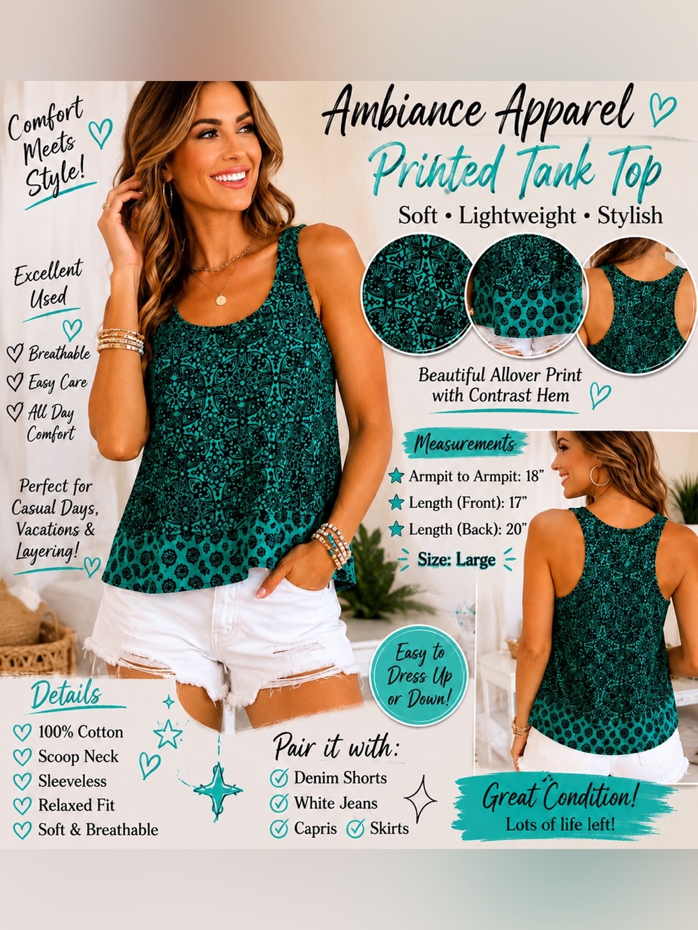 Ambiance Green Patterned Scoop Crop Tank